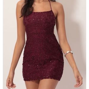 Lucy In the Sky Calabria Sequin Lace Dress In Wine
